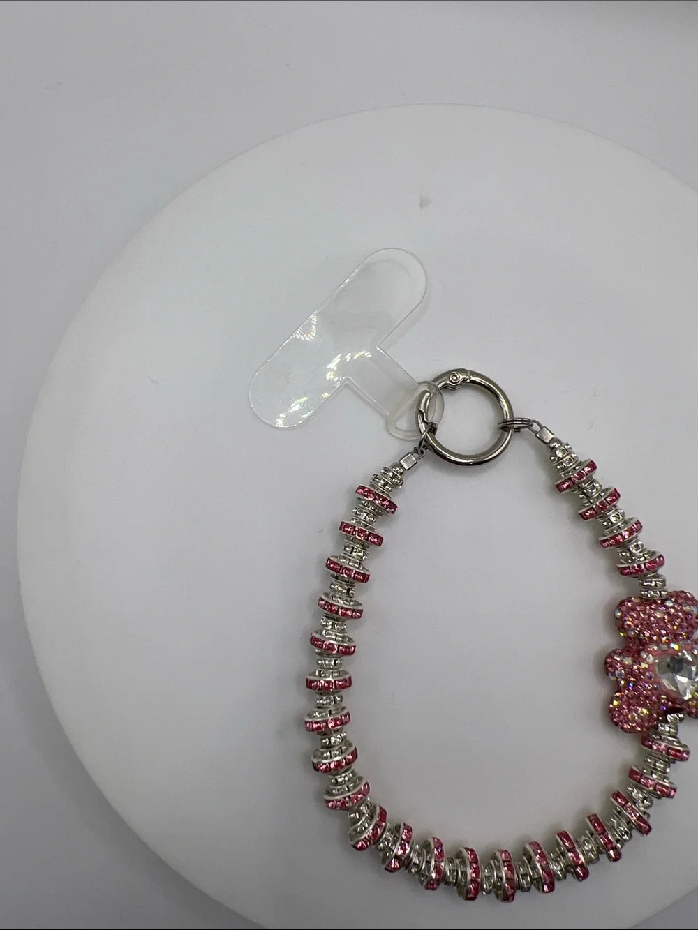 749. Pink Crystal Flower Bracelet Phone Holder Keyring